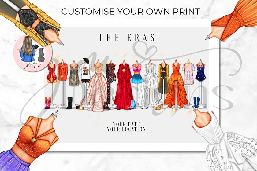 EUROPE & UK Personalised Custom Eras Of Fashion Inspired Outfits Art Print Merch | Design Your Own Print