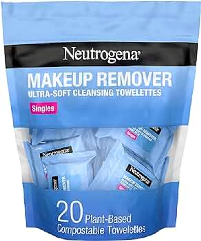 Neutrogena Makeup Remover Wipes, Individually Wrapped Daily Face Wipes for Waterproof Makeup, Travel & On-the-Go Singles, 20 Count