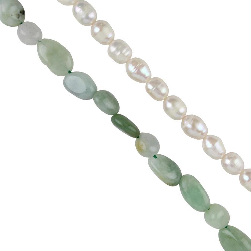 Bonfire Bundles - White Freshwater Nugget Pearls and Type A Jadeite Tumbled Nuggets