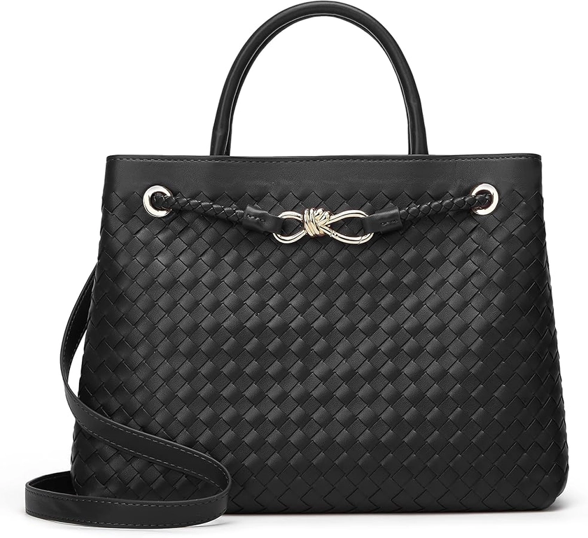 Amazon.com: Woven Bag for Women Shoulder Purse: Vegan Leather Handbag - Handmade Tote Bag - Elegant Satchel Bag with Bowknot (Black Color) : Clothing, Shoes & Jewelry