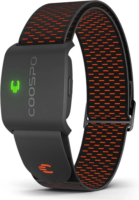 COOSPO HW9 Fréquence Cardiaque Brassard Bluetooth 5.0 Ant+ et capteur LED Smart HRM, Cardiofréquencemètre Bracelet IP67 Étanche, Compatible avec Wahoo Zwift Strava Elite HRV