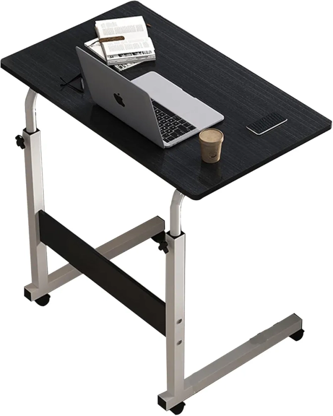 PORIYA Laptop Table, Adjustable Mobile Laptop Stand Desk with Portable 360°Rotating Lockable Caster Wheels, Bed Side Table for Home Office Travel Studio Furniture (Black, 60 * 40 * 70-90)