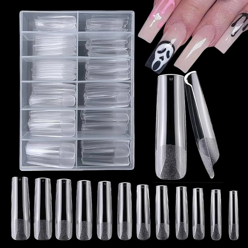 Gel Nail Tips, 240Pcs False Square Straight Nails Tips for Acrylic Nails, 12 Sizes Full Cover Press On Nail Tips for Gel Extensions, Clear Square Nail Tips for Manicure Salon DIY Nail Art