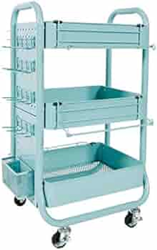 Recollections Gramercy Cart, Teal – 3 Tier Rolling Cart with 10 Storage Accessories for Craft Storage and More