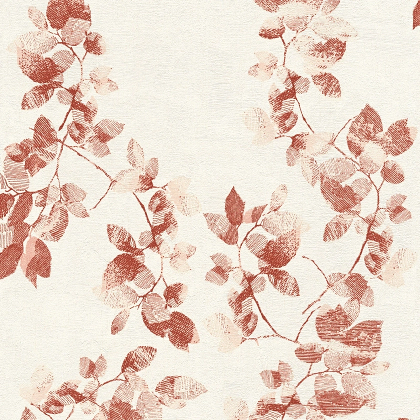 Papier peint fleuri japonais rouge & blanc crème Tapisserie feuille pour chambre adulte Papier peint intissé salon motif fleur | Leroy Merlin
