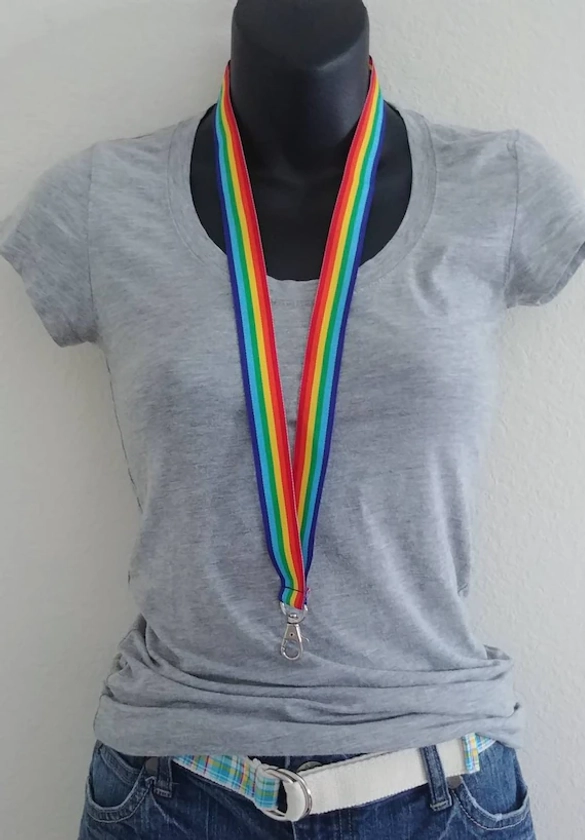 Rainbow Pride Lanyard! LGBTQ Flag Ribbon Lanyard. Gay Pride ID Holder. Love is Love Name Badge. Gift for Girlfriend. Cruise Lanyard. LGBTQ+