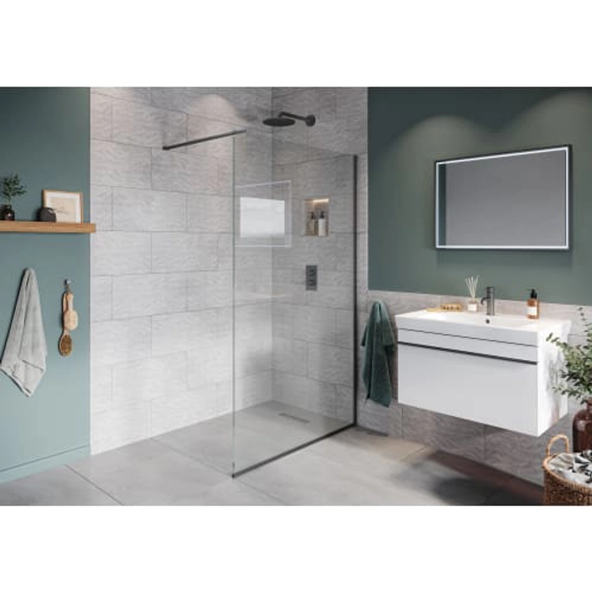 Hadleigh 8mm Matt Anthracite Frameless Wetroom Screen with Wall Arm - 1200mm | Wickes.co.uk