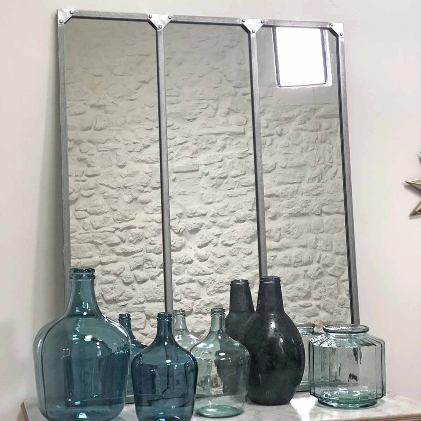Miroir verrière atelier XL rectangulaire en métal finition zinc 95 x 1