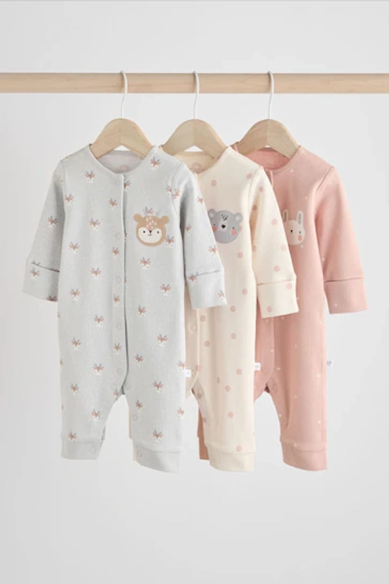 Buy Grey/Pink Baby Footless 100% Cotton Sleepsuits 3 Pack (0mths-3yrs) from the Next UK online shop