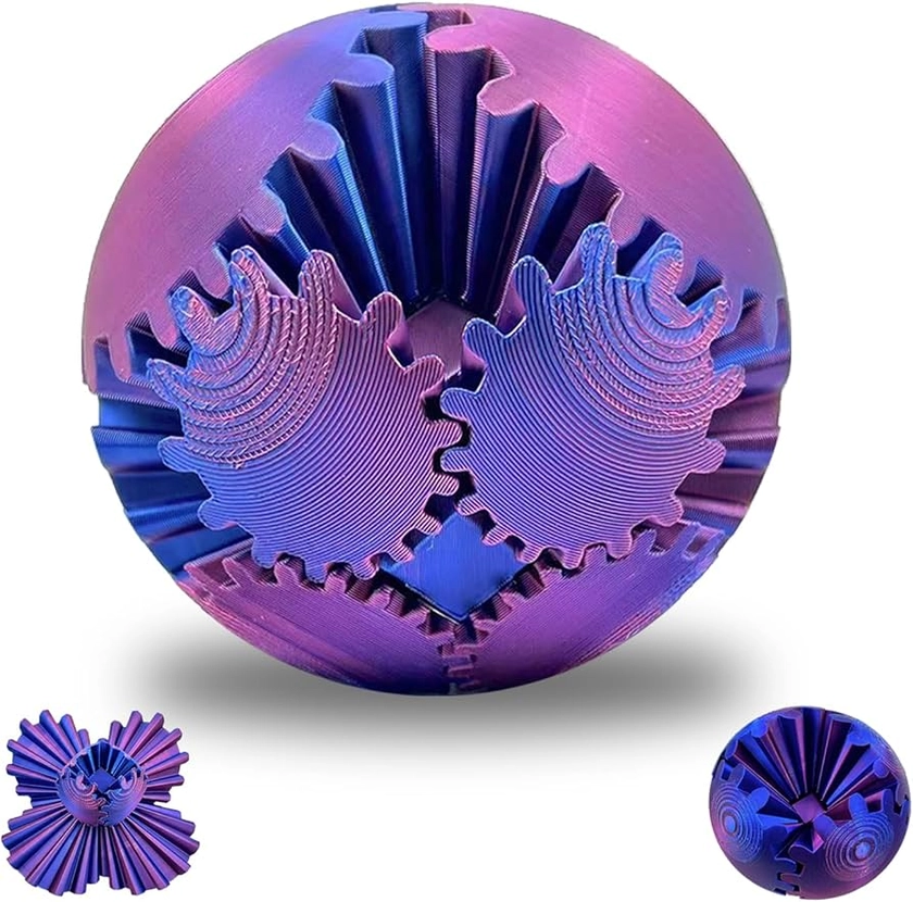 2024 New Gear Ball, 3D Printed Gear Ball Fidget Toys, Spin Ball Cube Fidget Ball Toy, Stress Ball Toys for Adults and Kids, Gear Toy for Stress and Anxiety Relaxing. (Laser Purple)