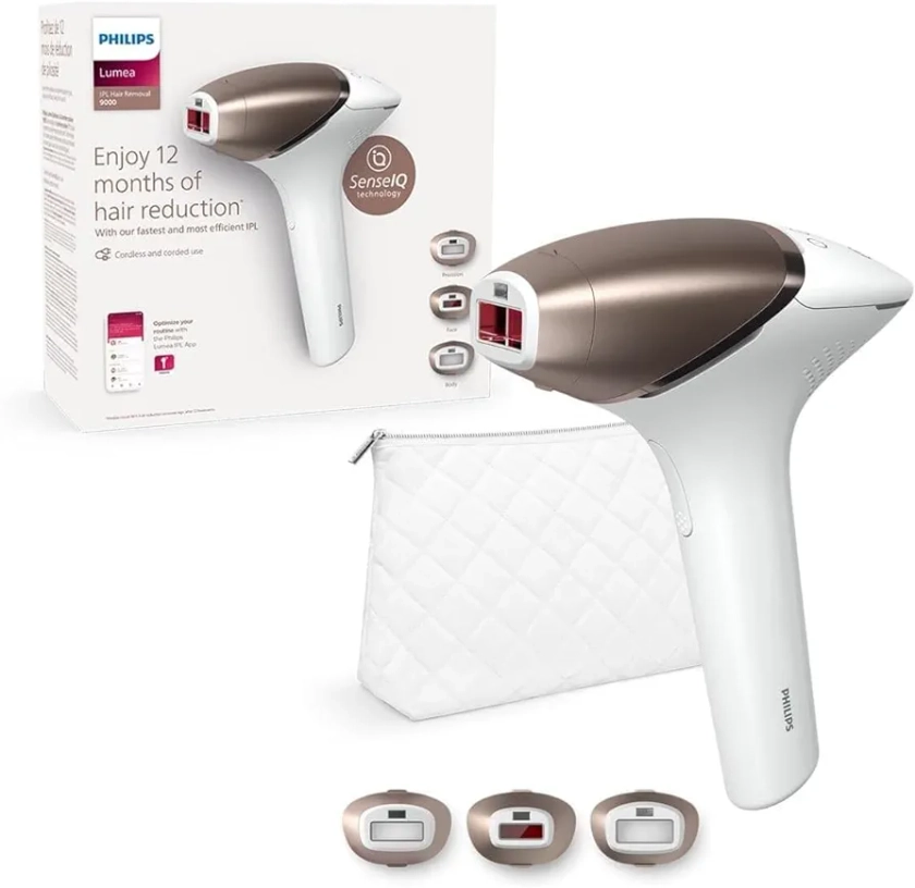 Philips Lumea IPL Hair Removal 9000 Series - Hair Removal Device with SenseIQ Technology, 3 Attachments for Body, Face, and Precision, Cordless Use (Model BRI955/00)