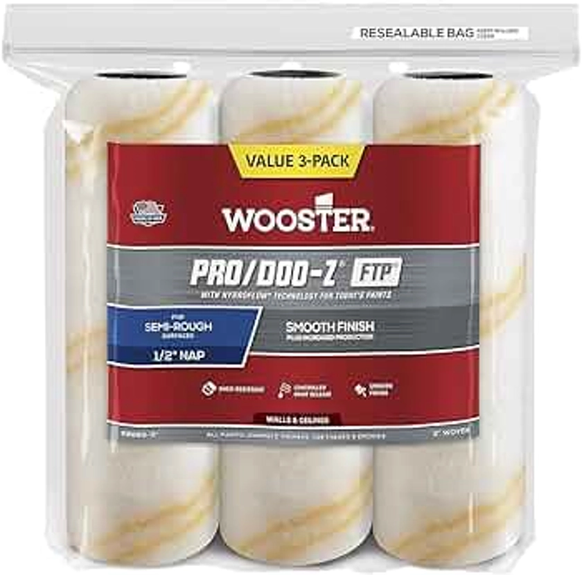 The Wooster Brush Company RR669-9 Pro Doo Z FTP Roller Cover 1/2-Inch Nap, 3-Pack