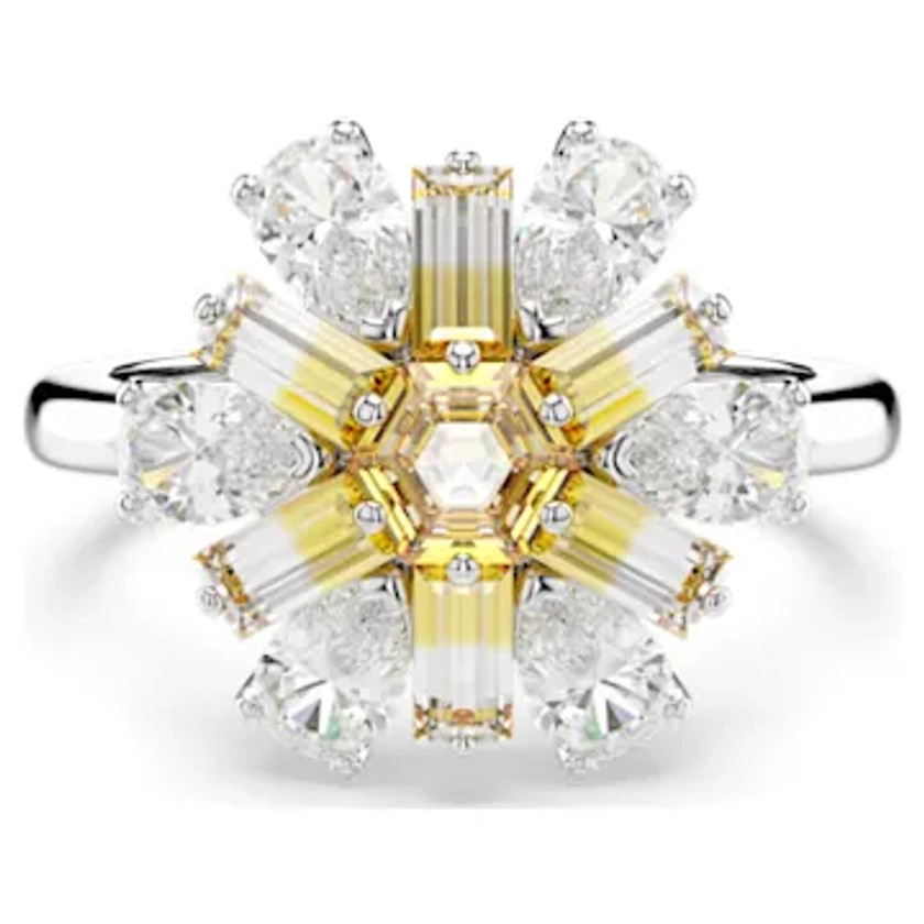 Bague cocktail Idyllia, Tailles variées, Fleur, Jaune, Métal rhodié