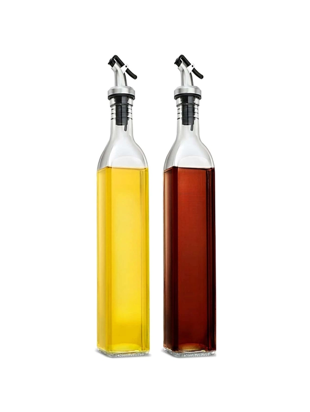 2 pièces Verre En Forme Carrée Distributeur D'assaisonnement Huile & Bouteille Cuisine Conteneurs ( 500ML )