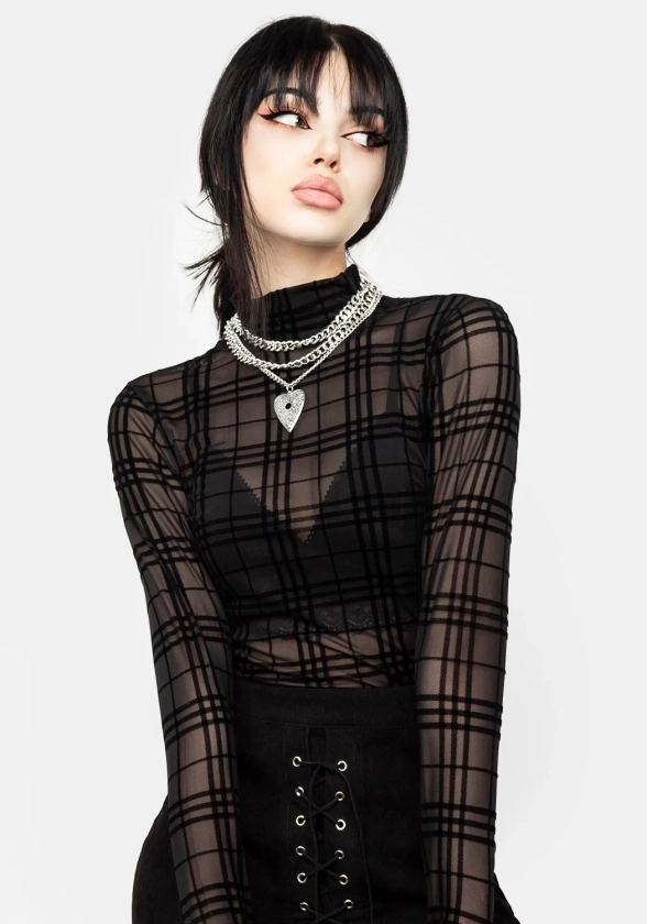 Buffy Check Mesh Top