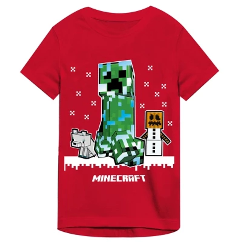 Minecraft Holiday Theme Boy's Red T-shirt-Small