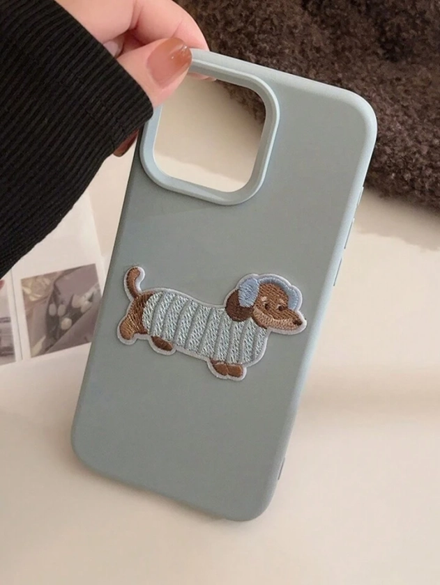 1 pièce Étui de téléphone pour chien saucisse doux et délicat avec broderie, couleurs dopamine, esthétique coréenne, compatible avec les téléphones Apple, anti-rayures