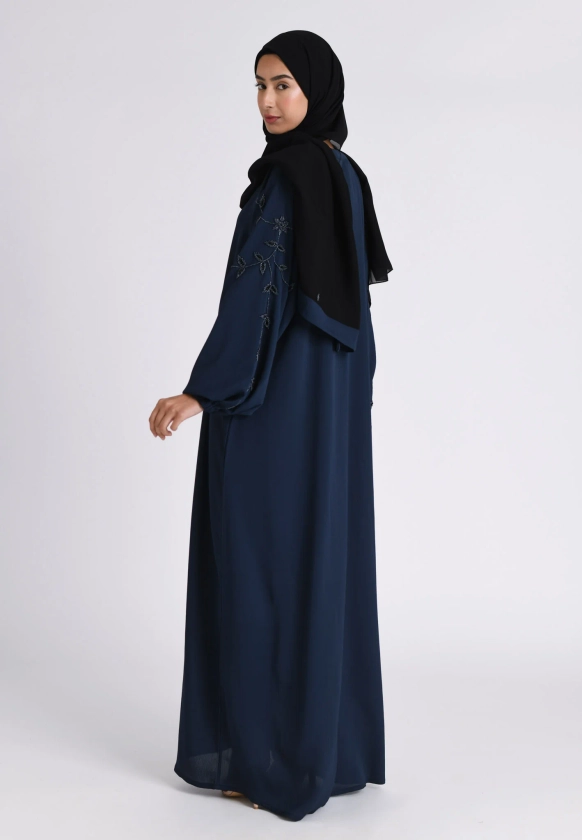 Navy Embellished Cuff Sleeves Abaya (Premium)