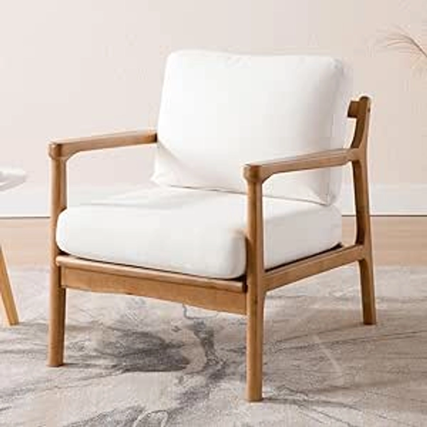 Wahson Fauteuil Salon Confortable Fauteuil Scandinave en Bois Fauteuil en Chenille, Fauteuil Loisir Moderne pour Salon et Chambre, Beige : Amazon.fr: Cuisine et Maison