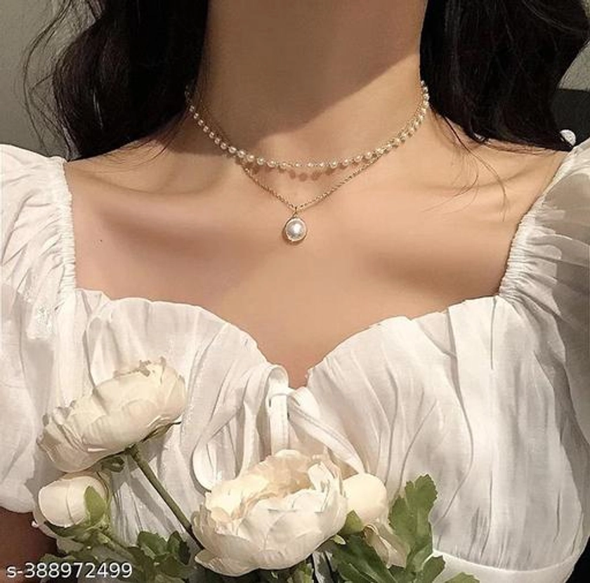 TheVineGirl Special Exclusive Charming Gold Plated Pearl Double Layered Pendant Necklace Gold-plated Plated Alloy Layered
