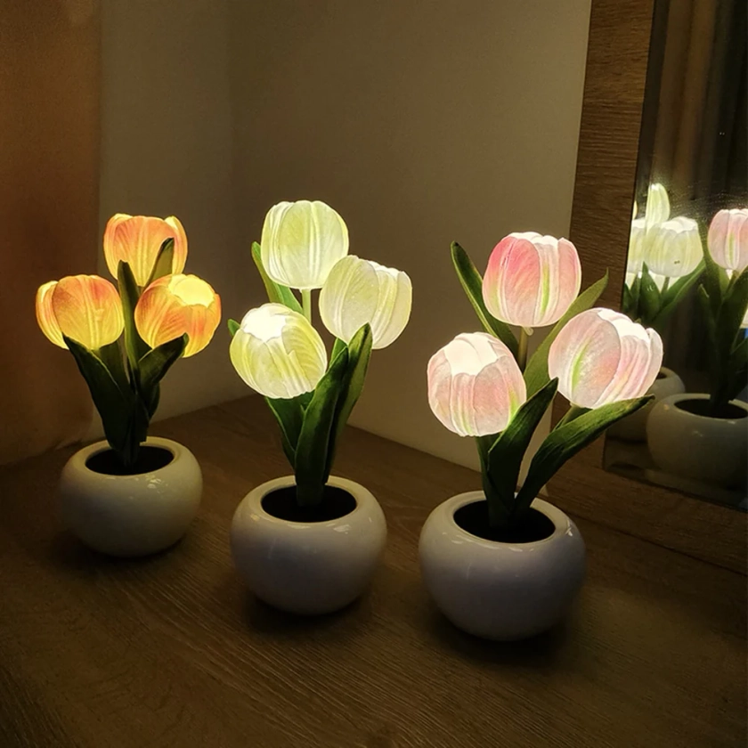 LED tulip lamp night light with ceramic vase