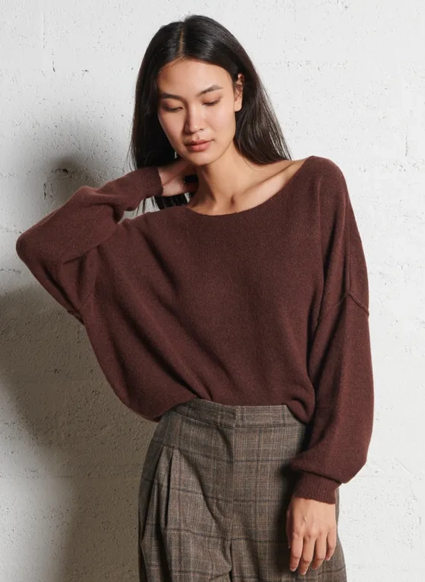 PULL COL BATEAU EN LAINE MéLANGéE BROWNIE CHINE NOIR AMERICAN VINTAGE - FEMME | Place des Tendances