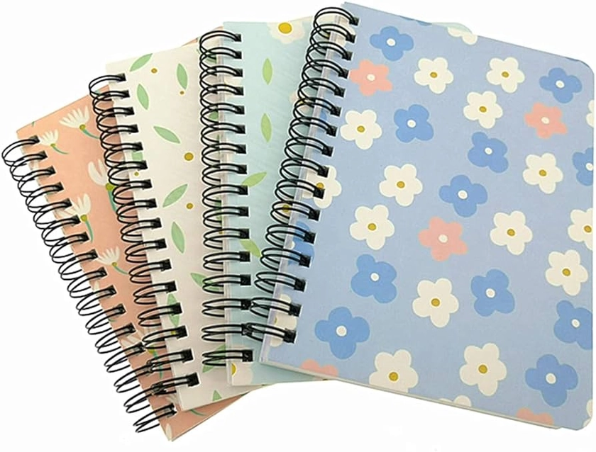 ALIMITOPIA 4 Pack Small Spiral Notepad Journal,Wirebound Ruled Sketch Book Notebook Diary Memo Planner,A6 Size(5.7X4.1) & 80 sheets (Flower B)