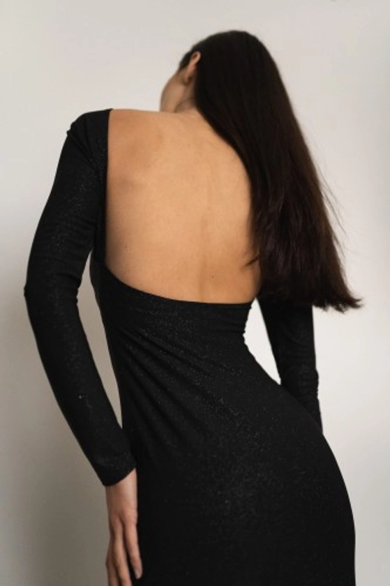 Victoria - brokatowa sukienka maxi czarna