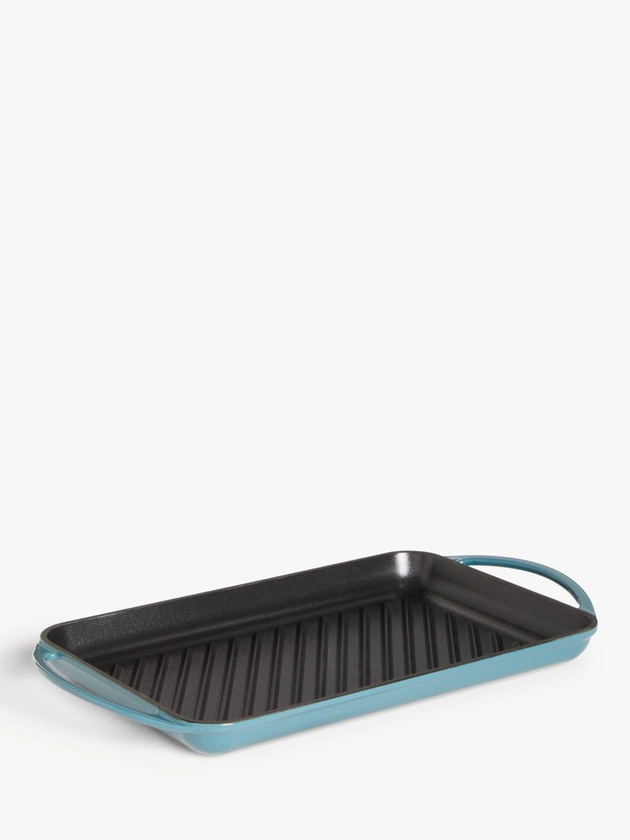 John Lewis & Partners Cast Iron Rectangular Grill Pan, 33cm, Blue