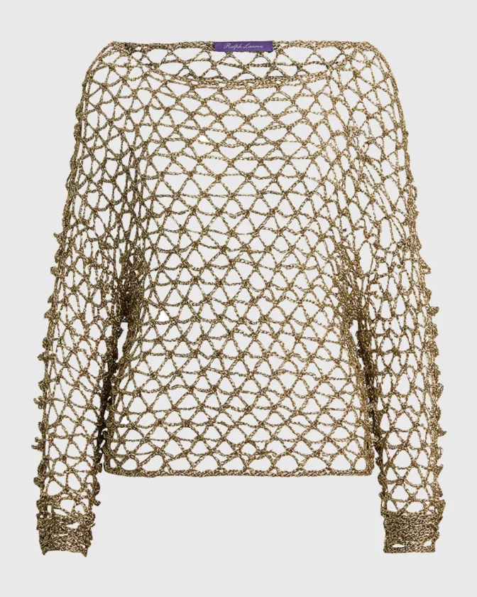 Ralph Lauren Collection Metallic Hand-Crocheted Boatneck Sweater