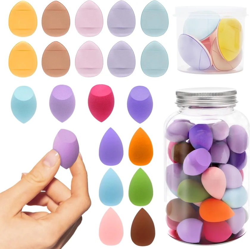 50 Pcs Mini Makeup Sponge Set with 40P Mini Beauty Blender and 10P Finger Powder Puff for Foundation Concealer Cosmetic Small Beauty Makeup Tools（Random Color）