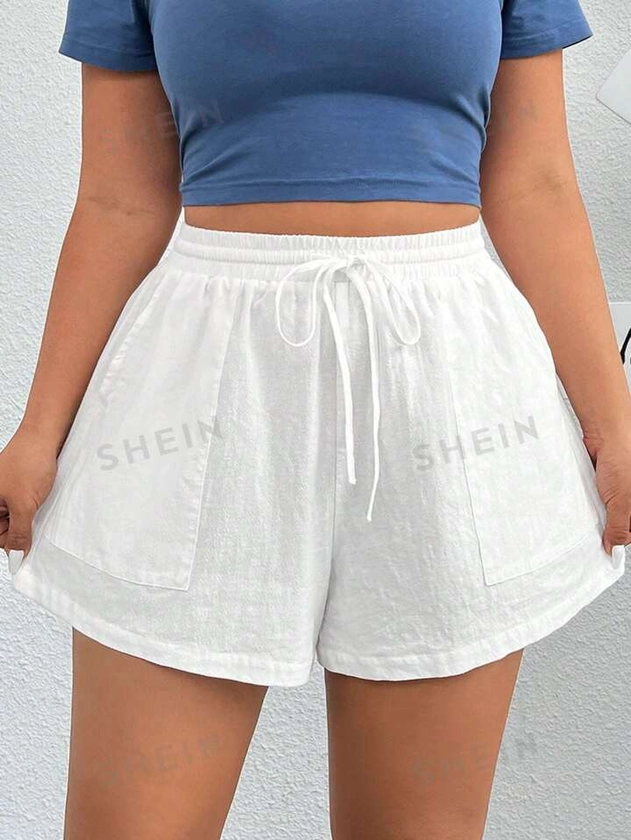 SHEIN EZwear White Woven Plus Size Women'S Shorts