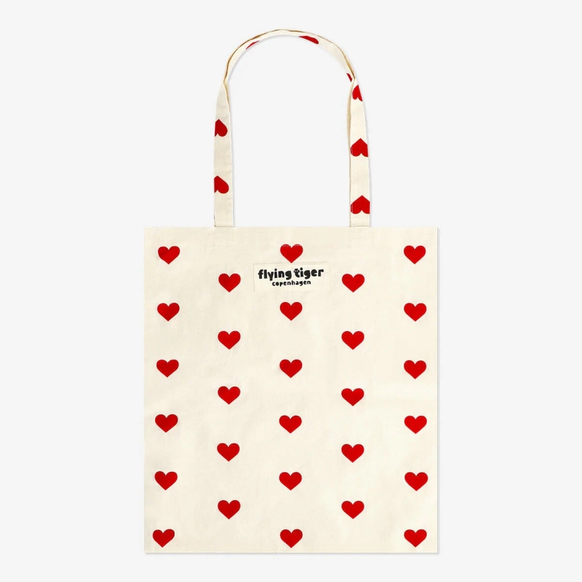 Tote bag with red hearts