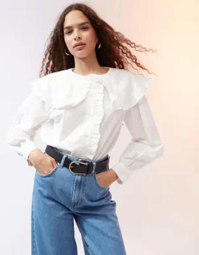 ASOS DESIGN shirt with oversized frill collar in white | ASOS