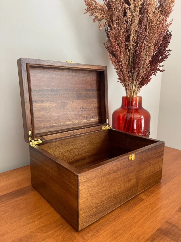 Wooden Gift Boxes - Large Memory Box For Keepsakes, Decorative Boxes With Lids, Wooden Box With Hinged Lid, Wood Boxes, Stained Wood Box