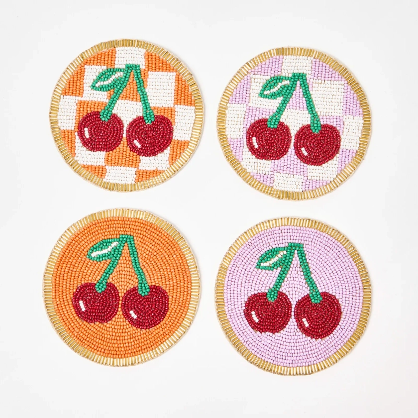 Cherry Beaded Coasters Set of Four | Oliver Bonas