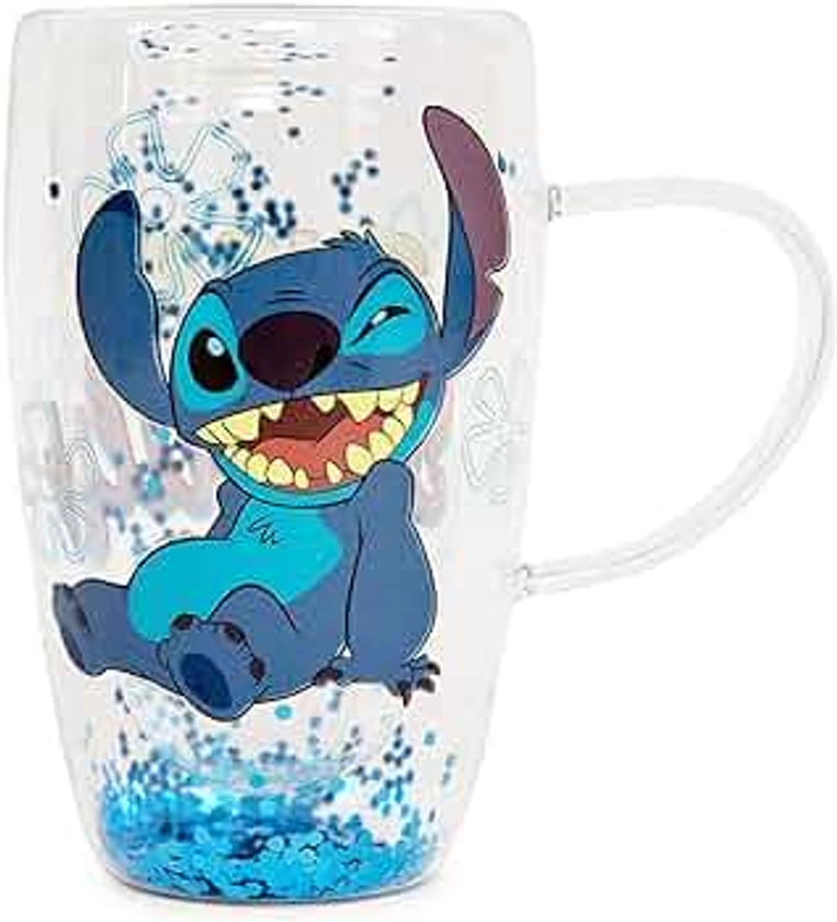 Disney Lilo & Stitch Ohana Means Family Confetti Glass Mug | Holds 15 Ounces