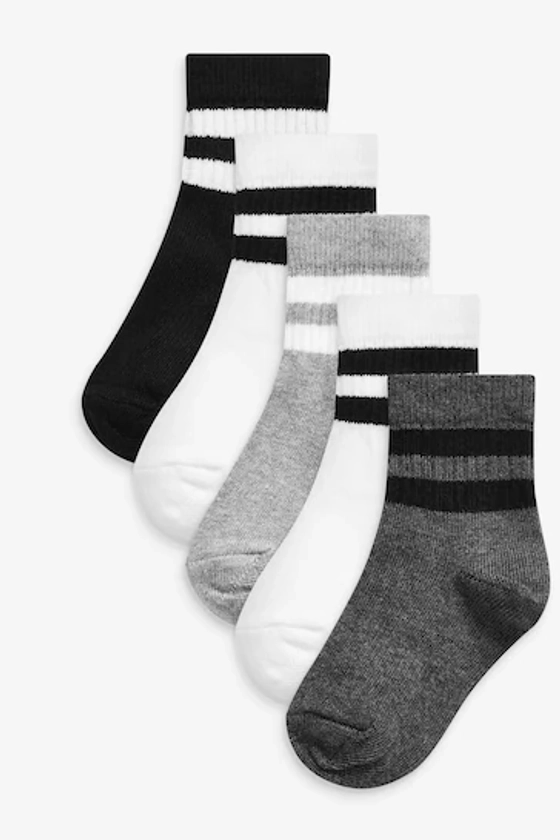 Monochrome Cushioned Footbed Cotton Rich Ribbed Socks 5 Pack