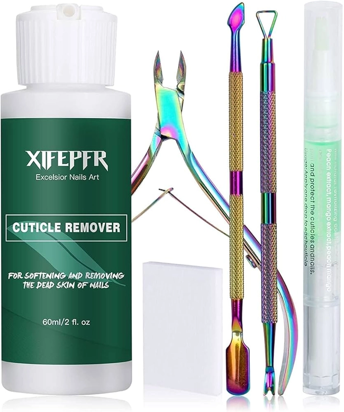 XIFEPFR Cuticle Remover Kit - Cuticle Remover Cream & Cuticle Oil Pen for Soften Moisturize, Cuticle Trimmer/Nipper, Cuticle Pusher and Nail Cotton Pads for Professional Manicure, Gifts for Women
