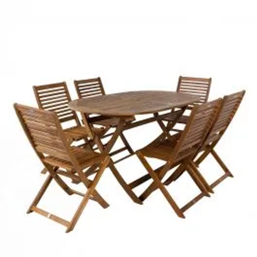 FSC® Certified Acacia Wooden Furniture Patio Oval Table & 6 Chairs (7 Piece Set)