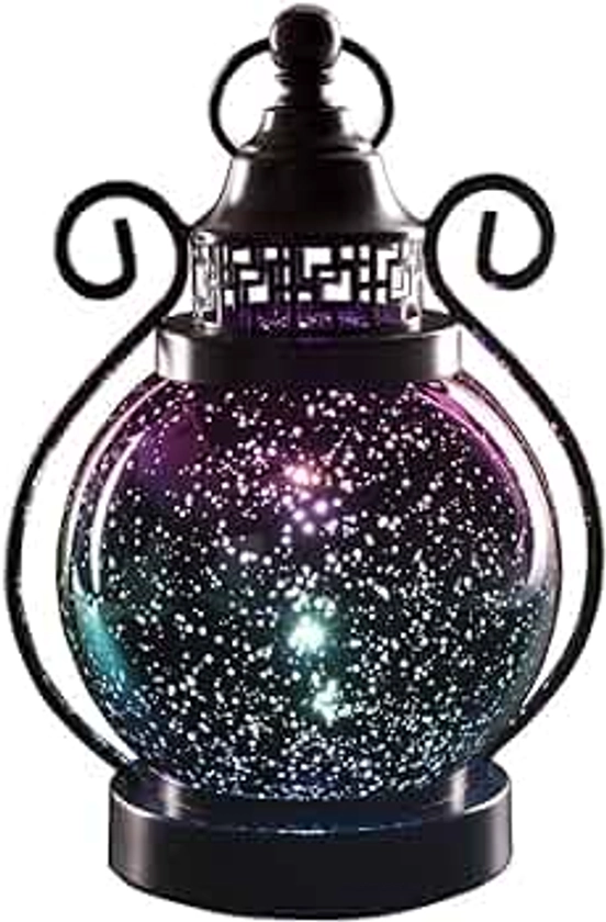 Valery Madelyn Lanterns Decorative Indoor Color Changing, Hanging Ramadan Lantern Decor for Home Moroccan Lamp Gothic Home Decor with Mercury Glass Sphere Globe Light with 2 Timer Modes 10.5 inch