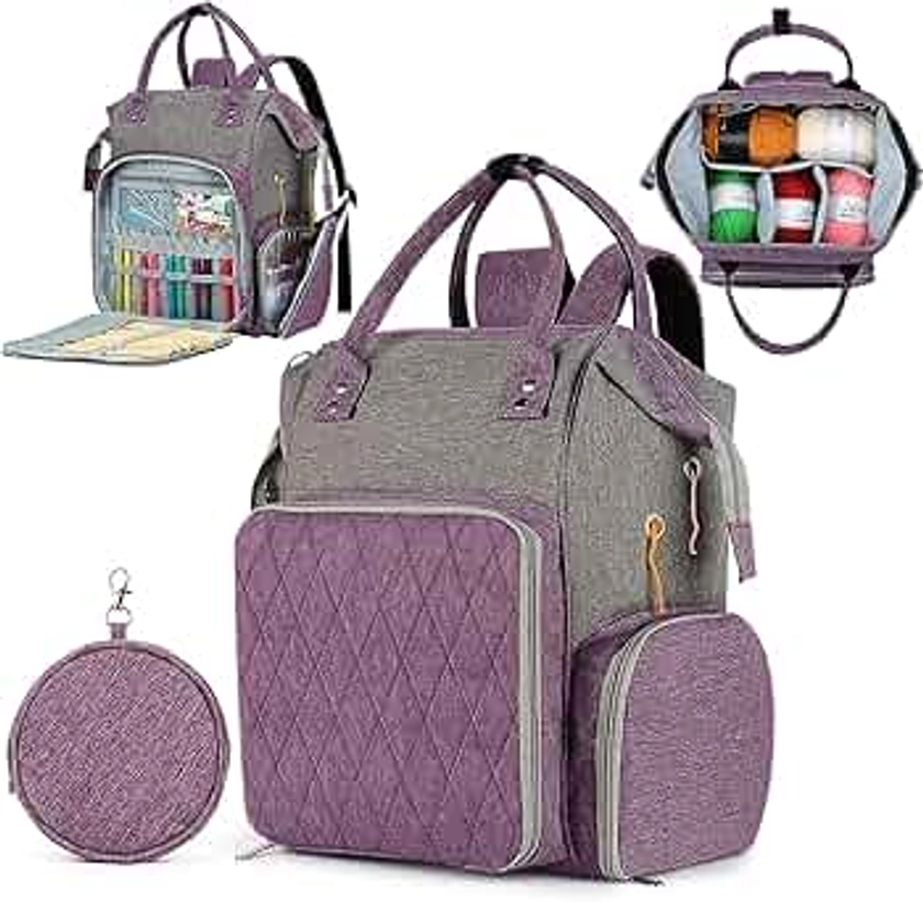 Aeelike Yarn Storage Knitting Bag Backpack, Large Capacity Crochet Backpack Yarn Organizer Bag with Removable Inner Dividers, Travel Knitting Project Bag for Knitters (Bag Only)