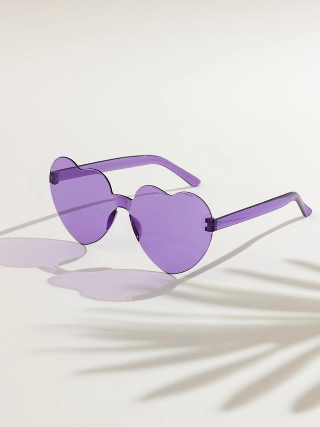 1pc Purple Heart Shaped Fashionable Decorative Glasses
