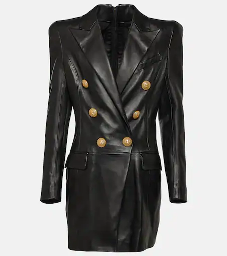 Leather blazer minidress in black - Balmain | Mytheresa