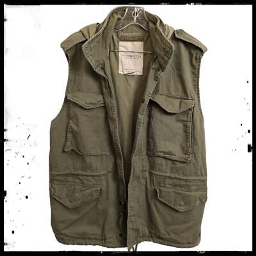 VNTG Denim Supply Ralph Lauren Military Vest USA Flag on Back Button Zip Men's L | eBay