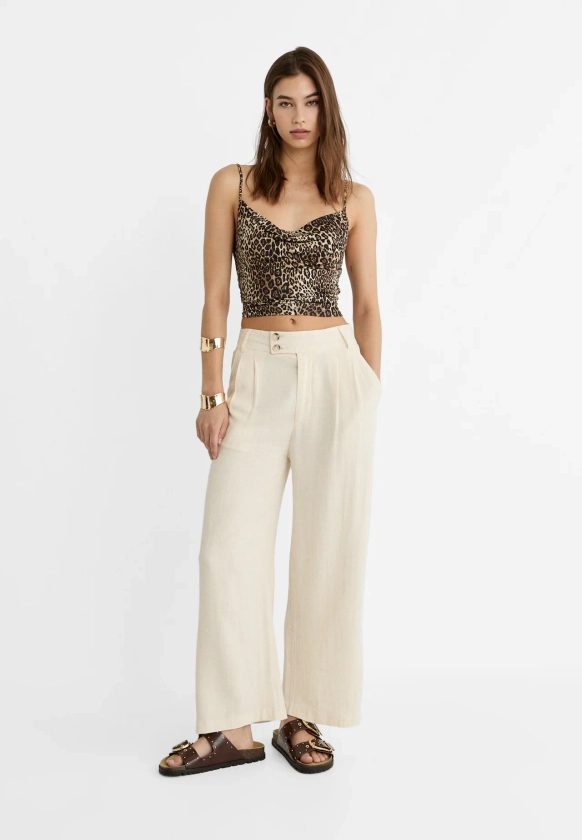 Linen blend wide-leg trousers