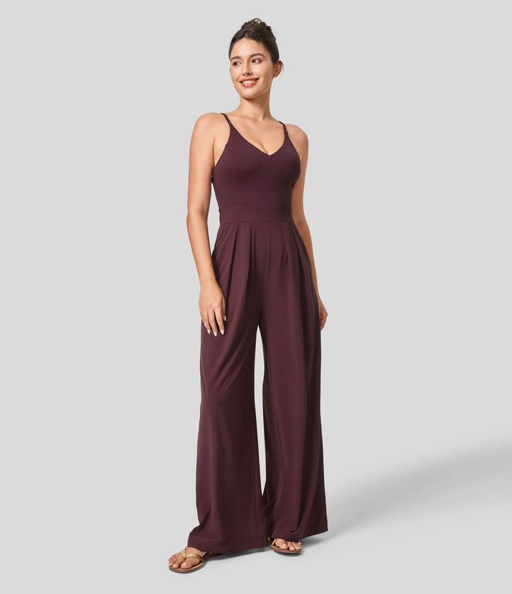 Women’s Breezeful™ Backless Side Invisible Zipper Pocket Wide Leg Quick Dry Resort Slip Jumpsuit - Halara 
