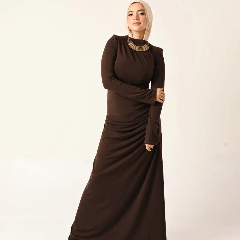 Rouched Side Dress in brown