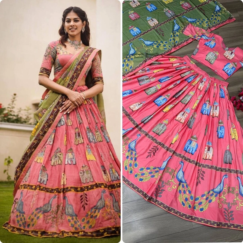 Wedding Lehenga Choli for Women,kalamkari Print Chant Crepe Lehenga,designer Indian Outfits,stylish Pink Lehenga for Function and Reception - Etsy UK