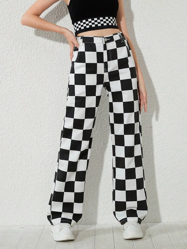 Teen Girl Checker Print Jeans